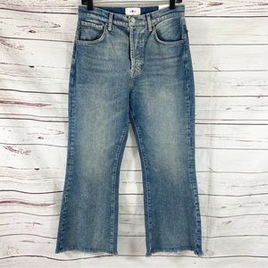 7 For All Mankind Jeans Women’s 27 Blue Easy Boy Bootcut Raw‎ Hem Denim.